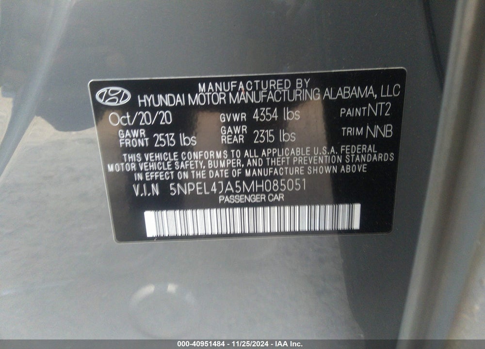 2021 HYUNDAI SONATA SEL VIN: 5NPEL4JA5MH085051
