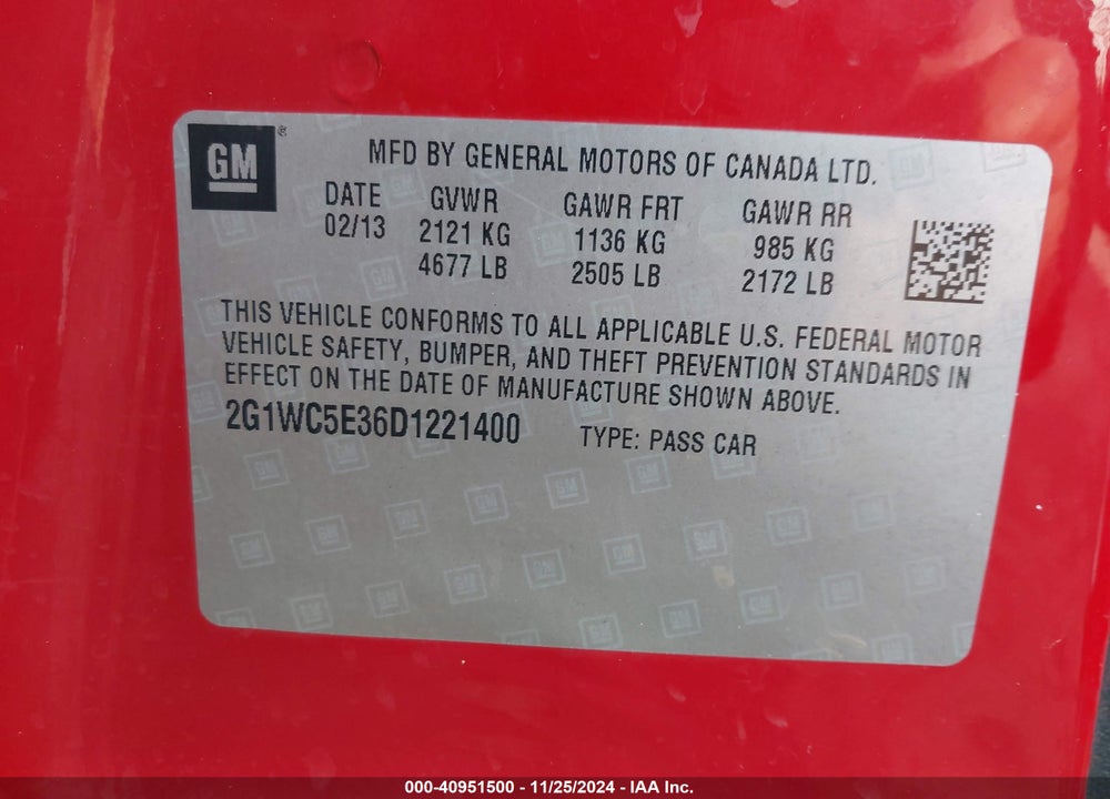 2013 CHEVROLET IMPALA LTZ VIN: 2G1WC5E36D1221400
