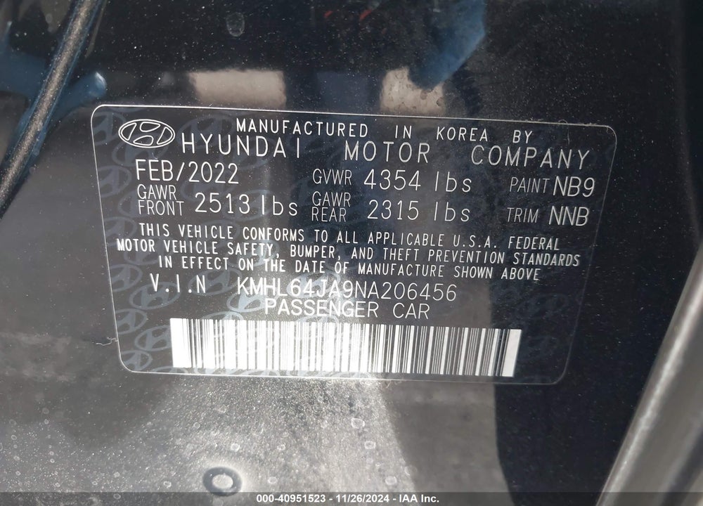 2022 HYUNDAI SONATA SEL VIN: KMHL64JA9NA206456
