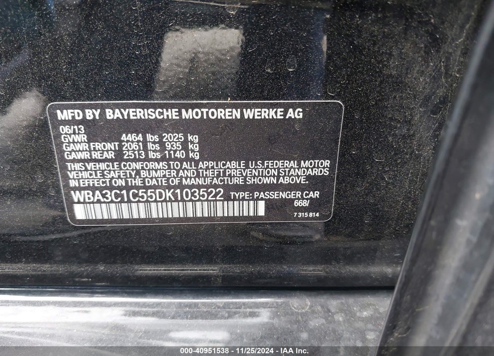 2013 BMW 328I VIN: WBA3C1C55DK103522
