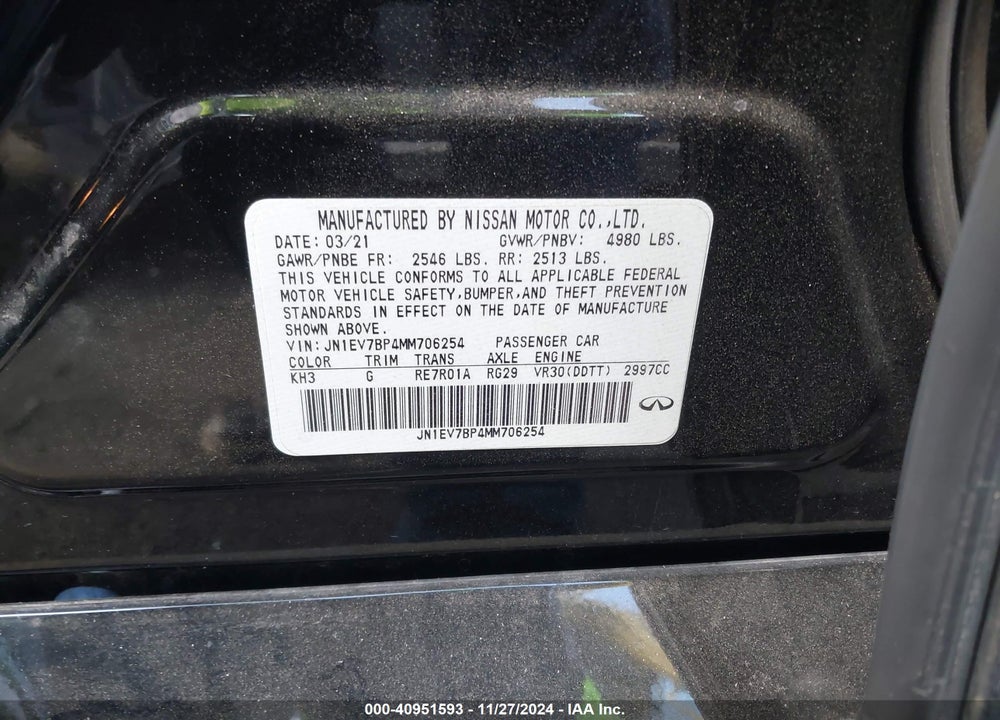 2021 INFINITI Q50 VIN: JN1EV7BP4MM706254