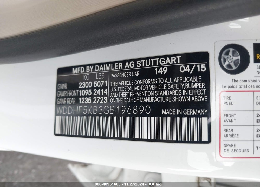 2016 MERCEDES-BENZ E 350 VIN: WDDHF5KB3GB196890