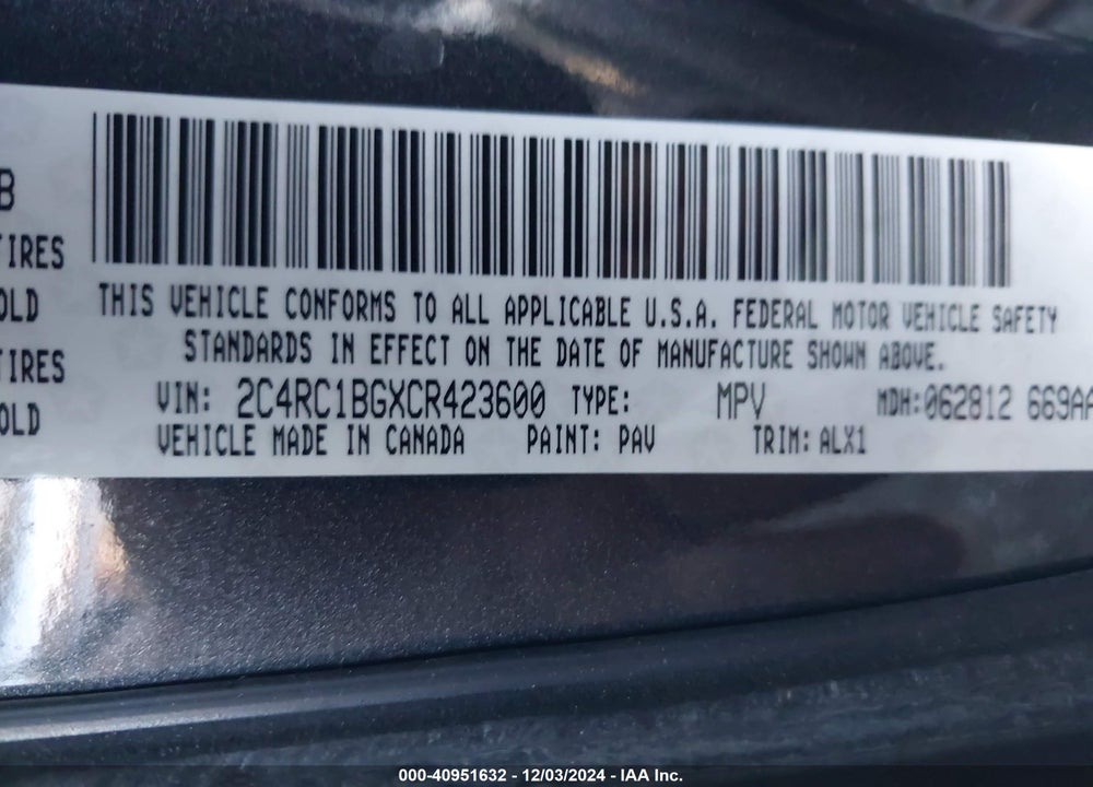 2012 CHRYSLER TOWN & COUNTRY TOURING VIN: 2C4RC1BGXCR423600