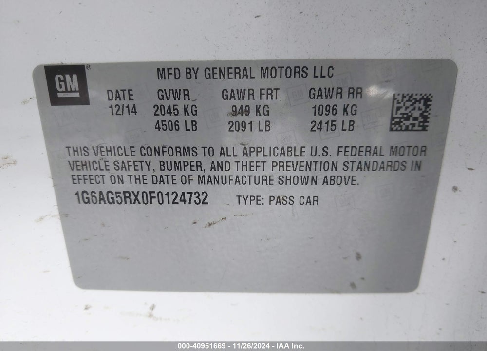 2015 CADILLAC ATS STANDARD VIN: 1G6AG5RX0F0124732