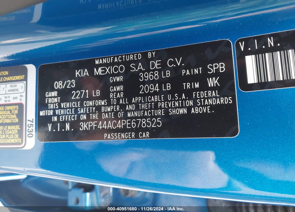 2023 KIA FORTE GT VIN: 3KPF44AC4PE678525