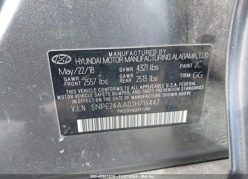 2018 HYUNDAI SONATA ECO VIN: 5NPE24AA0JH716447