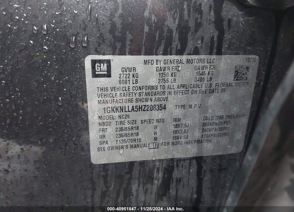 2017 GMC ACADIA SLE-2 VIN: 1GKKNLLA5HZ208354