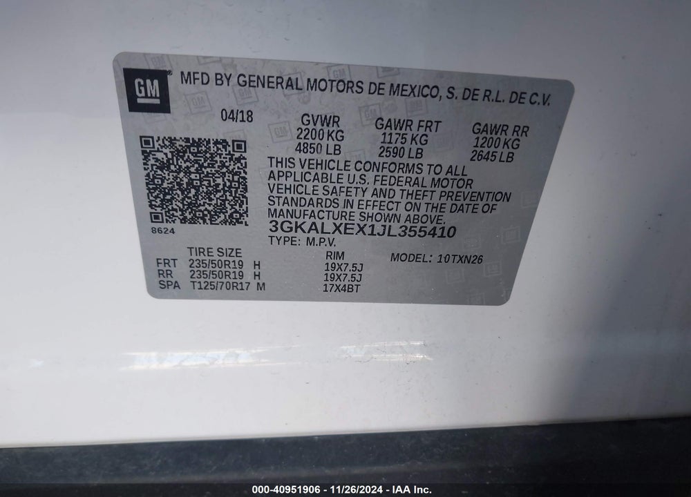 2018 GMC TERRAIN DENALI VIN: 3GKALXEX1JL355410