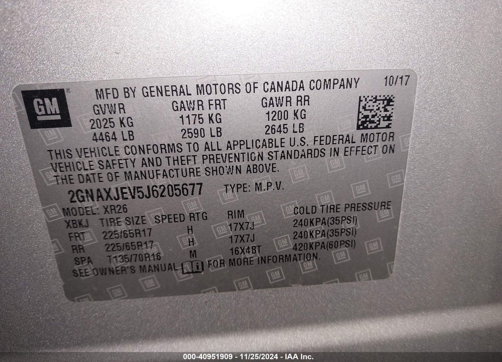 2018 CHEVROLET EQUINOX LT VIN: 2GNAXJEV5J6205677