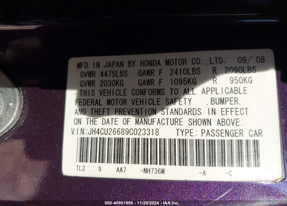 2009 ACURA TSX VIN: JH4CU26689C023318