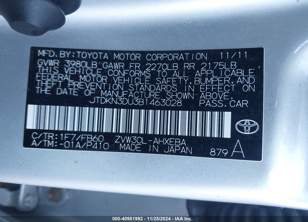 2011 TOYOTA PRIUS TWO VIN: JTDKN3DU3B1463028