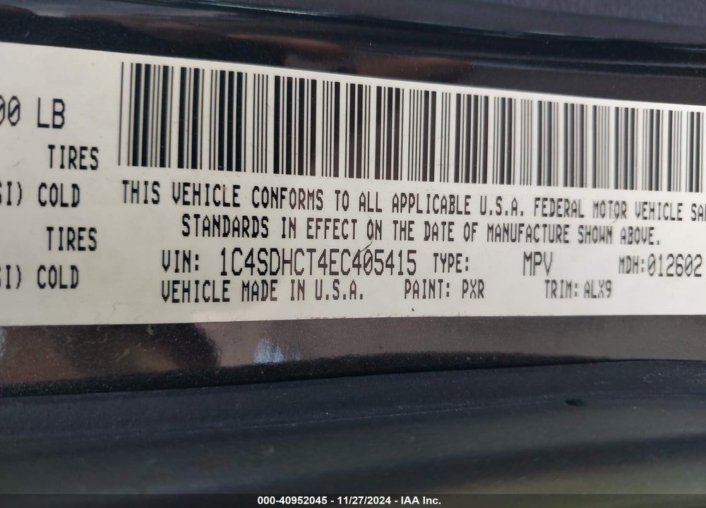 2014 DODGE DURANGO R/T VIN: 1C4SDHCT4EC405415