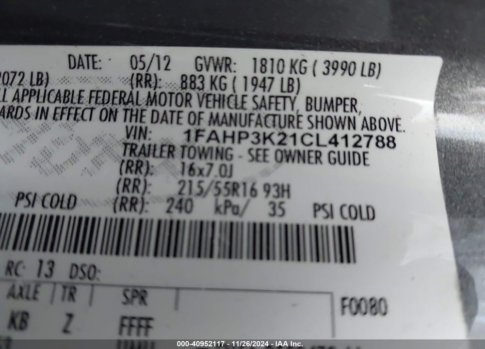 2012 FORD FOCUS SE VIN: 1FAHP3K21CL412788