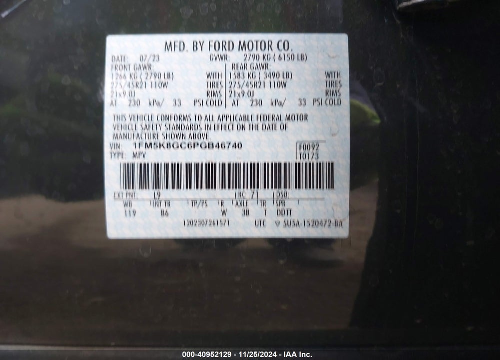 2023 FORD EXPLORER ST VIN: 1FM5K8GC6PGB46740