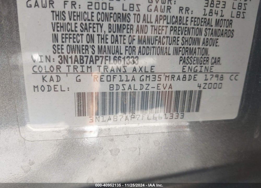 2015 NISSAN SENTRA VIN: 3N1AB7AP7FL661333