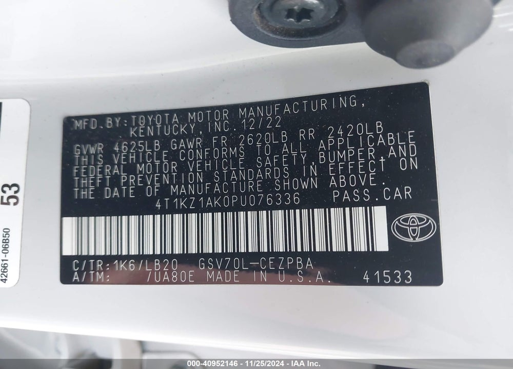 2023 TOYOTA CAMRY XSE V6 VIN: 4T1KZ1AK0PU076336