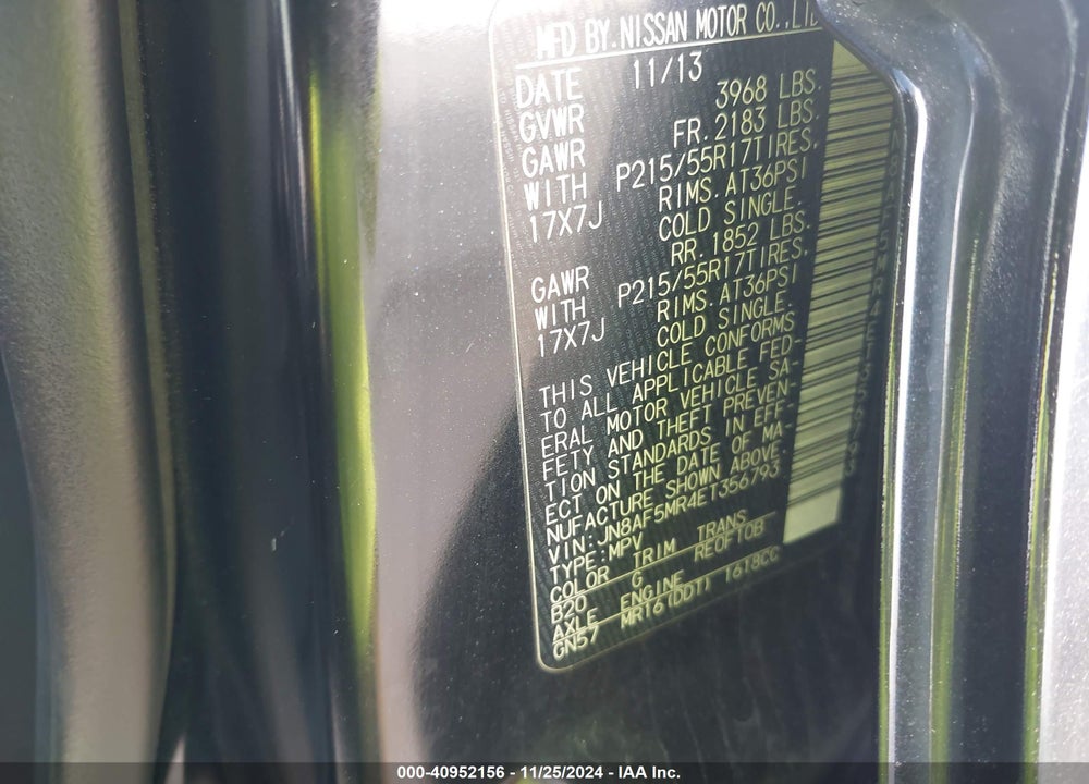 2014 NISSAN JUKE S VIN: JN8AF5MR4ET356793