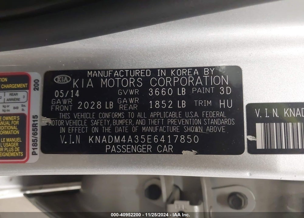 2014 KIA RIO LX VIN: KNADM4A35E6417850