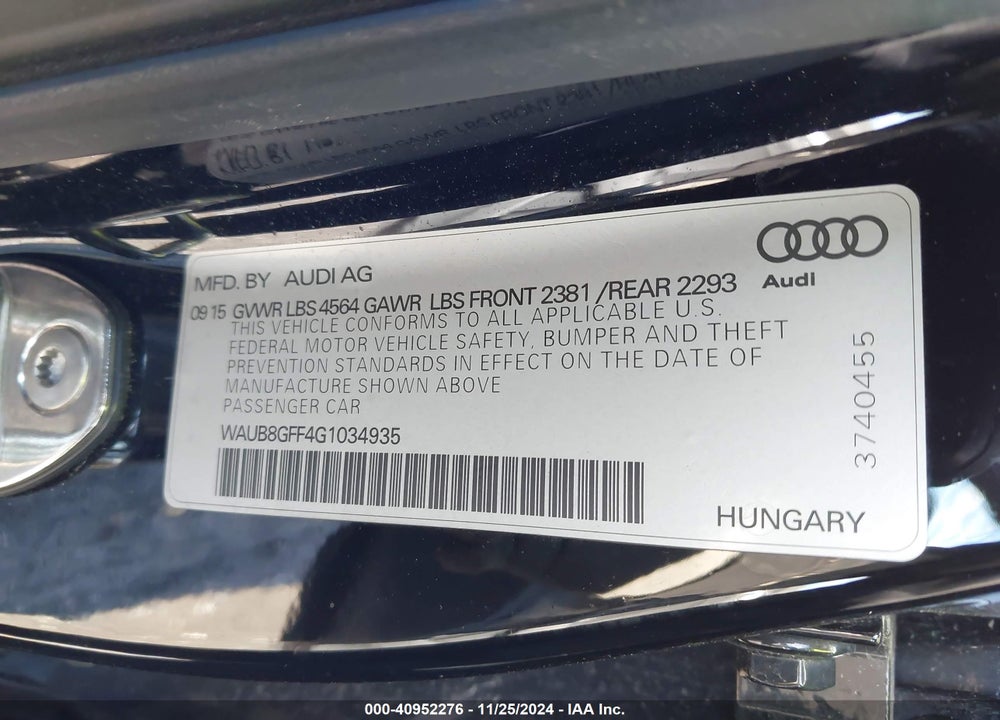 2016 AUDI A3 2.0T PREMIUM VIN: WAUB8GFF4G1034935