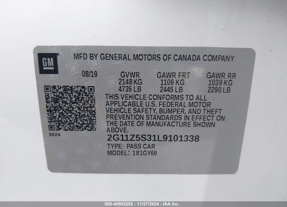 2020 CHEVROLET IMPALA FWD LT VIN: 2G11Z5S31L9101338