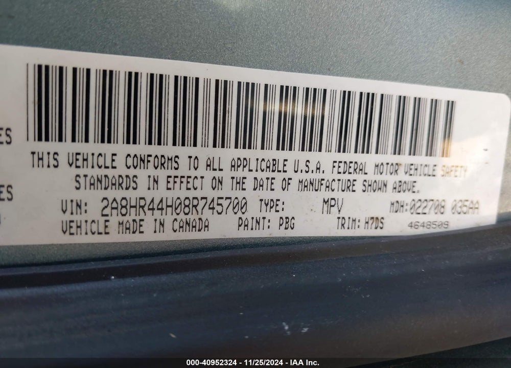 2008 CHRYSLER TOWN & COUNTRY LX VIN: 2A8HR44H08R745700