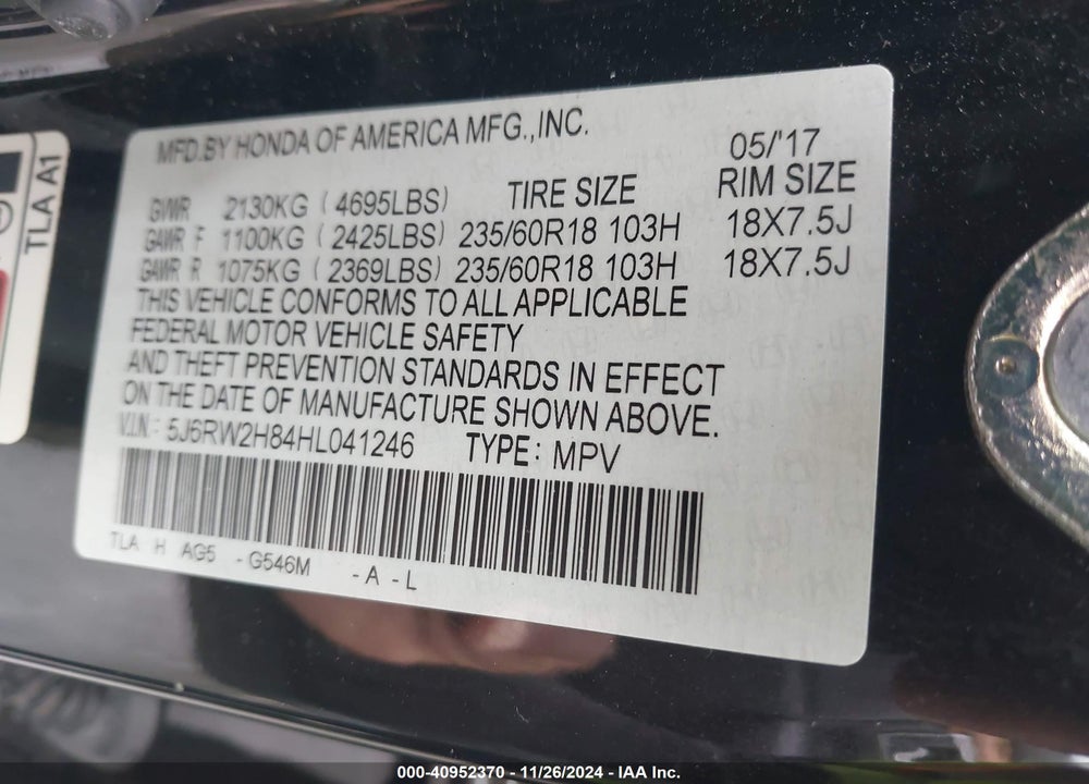 2017 HONDA CR-V EX-L/EX-L NAVI VIN: 5J6RW2H84HL041246