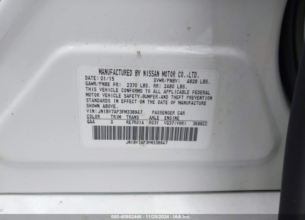 2015 INFINITI Q50 VIN: JN1BV7AP3FM338947