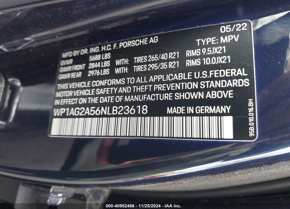 2022 PORSCHE MACAN S VIN: WP1AG2A56NLB23618