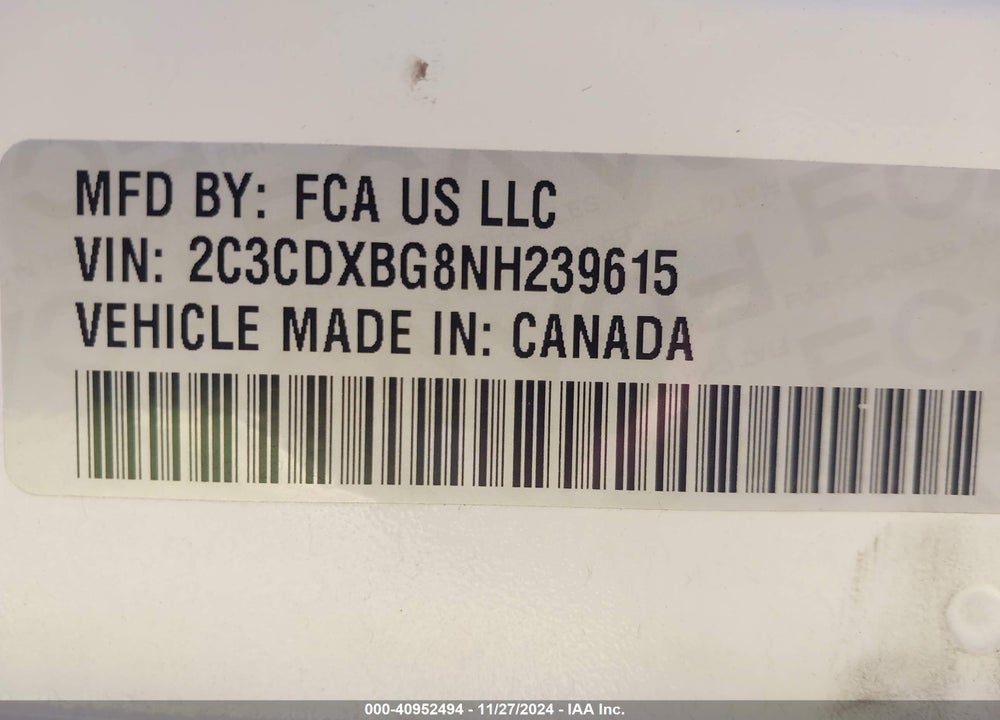 2022 DODGE CHARGER SXT RWD VIN: 2C3CDXBG8NH239615