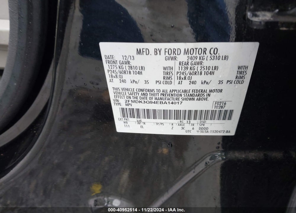 2014 FORD EDGE SE VIN: 2FMDK3G94EBA14017