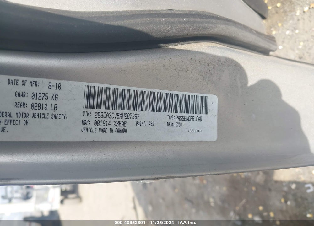 2010 DODGE CHARGER SXT VIN: 2B3CA3CV5AH287367
