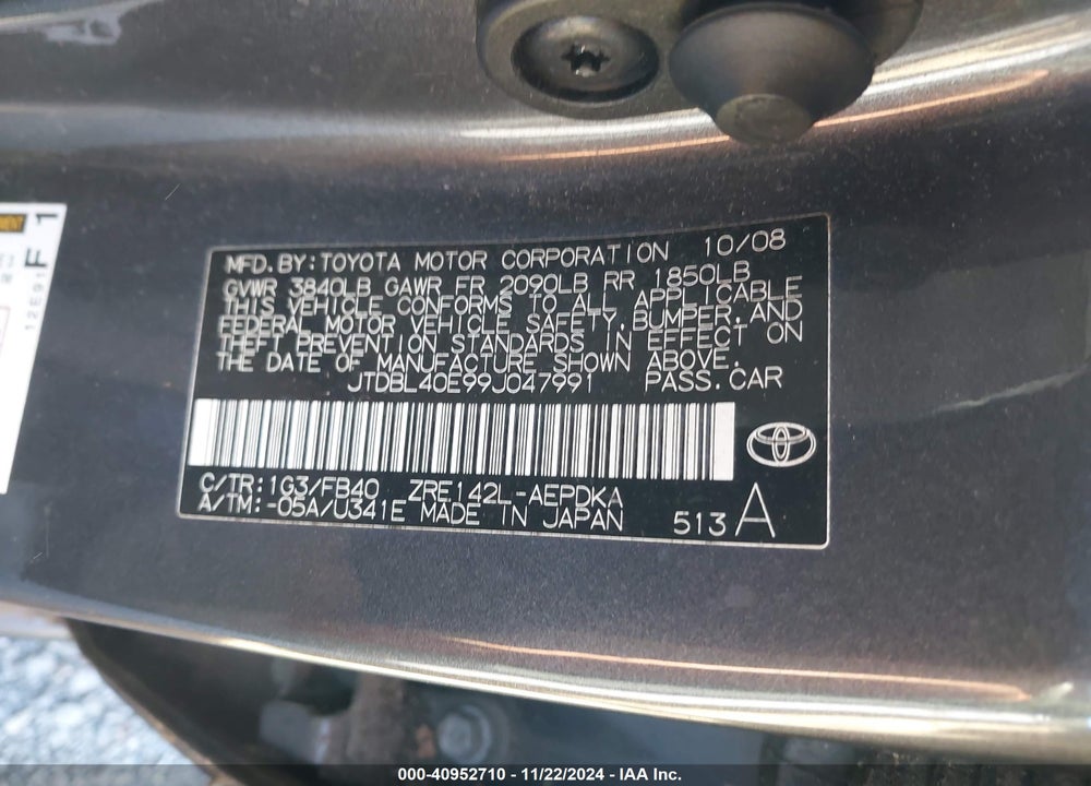 2009 TOYOTA COROLLA LE VIN: JTDBL40E99J047991