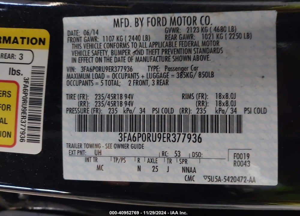 2014 FORD FUSION HYBRID TITANIUM VIN: 3FA6P0RU9ER377936