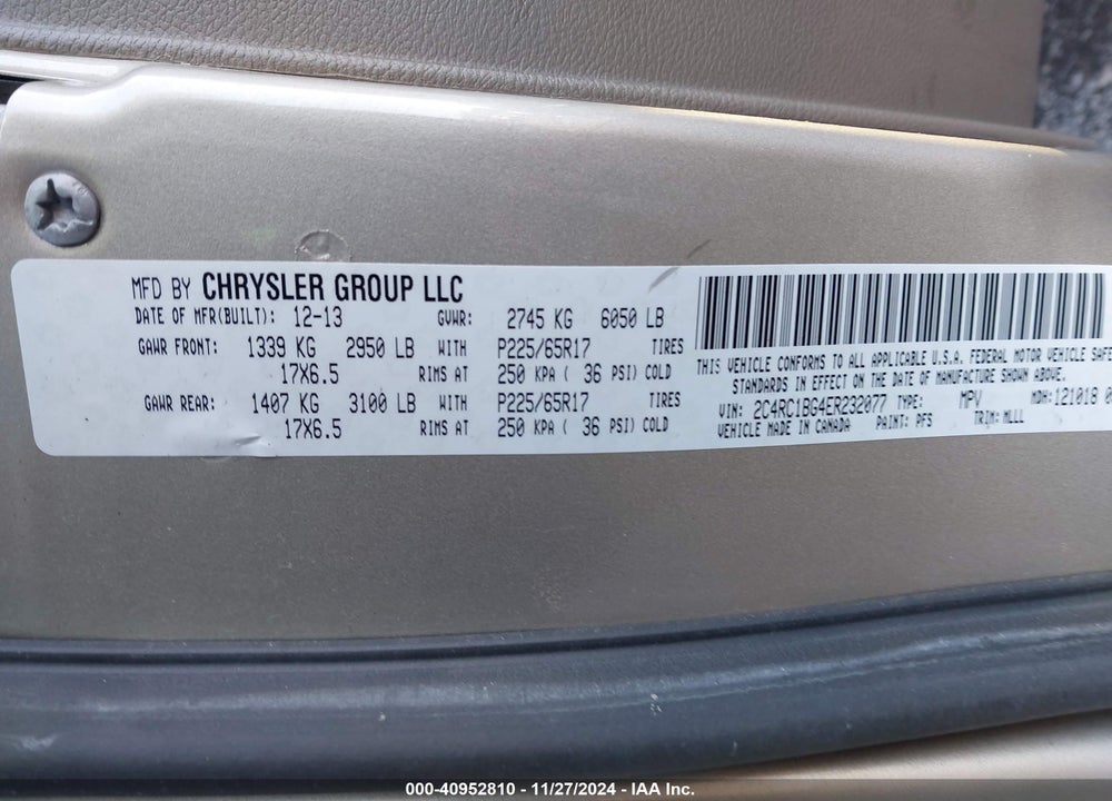 2014 CHRYSLER TOWN & COUNTRY TOURING VIN: 2C4RC1BG4ER232077