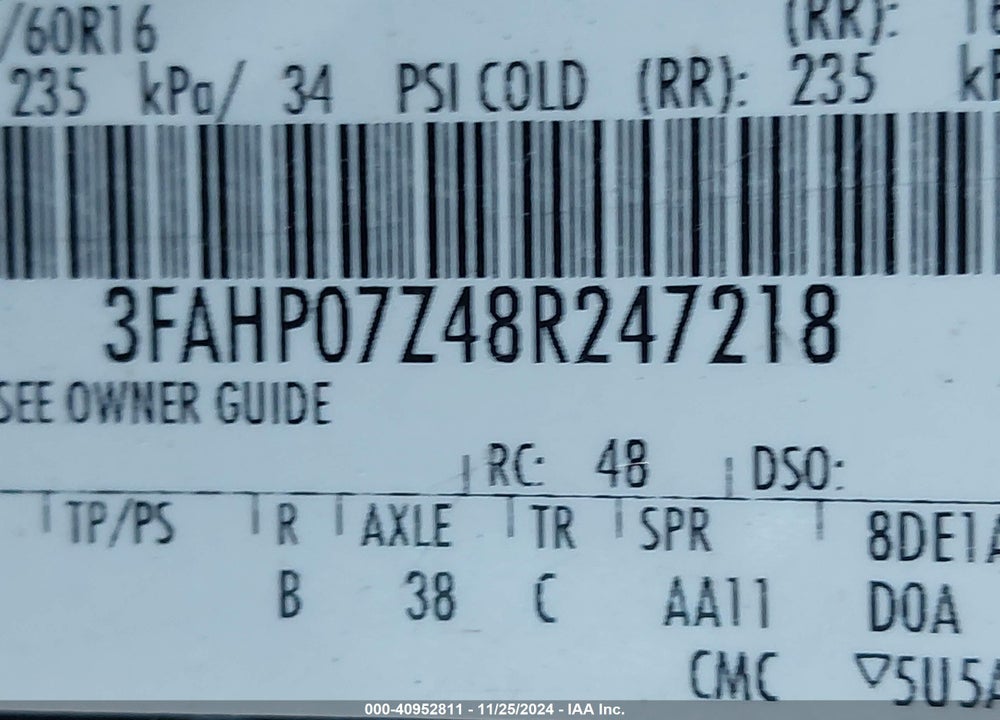2008 FORD FUSION SE VIN: 3FAHP07Z48R247218
