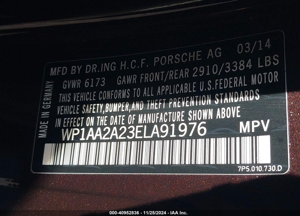 2014 PORSCHE CAYENNE VIN: WP1AA2A23ELA91976