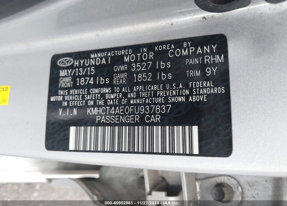 2015 HYUNDAI ACCENT GLS VIN: KMHCT4AE0FU937837