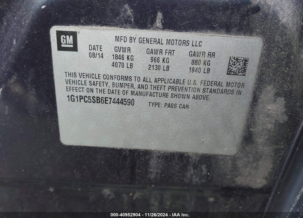 2014 CHEVROLET CRUZE 1LT AUTO VIN: 1G1PC5SB6E7444590