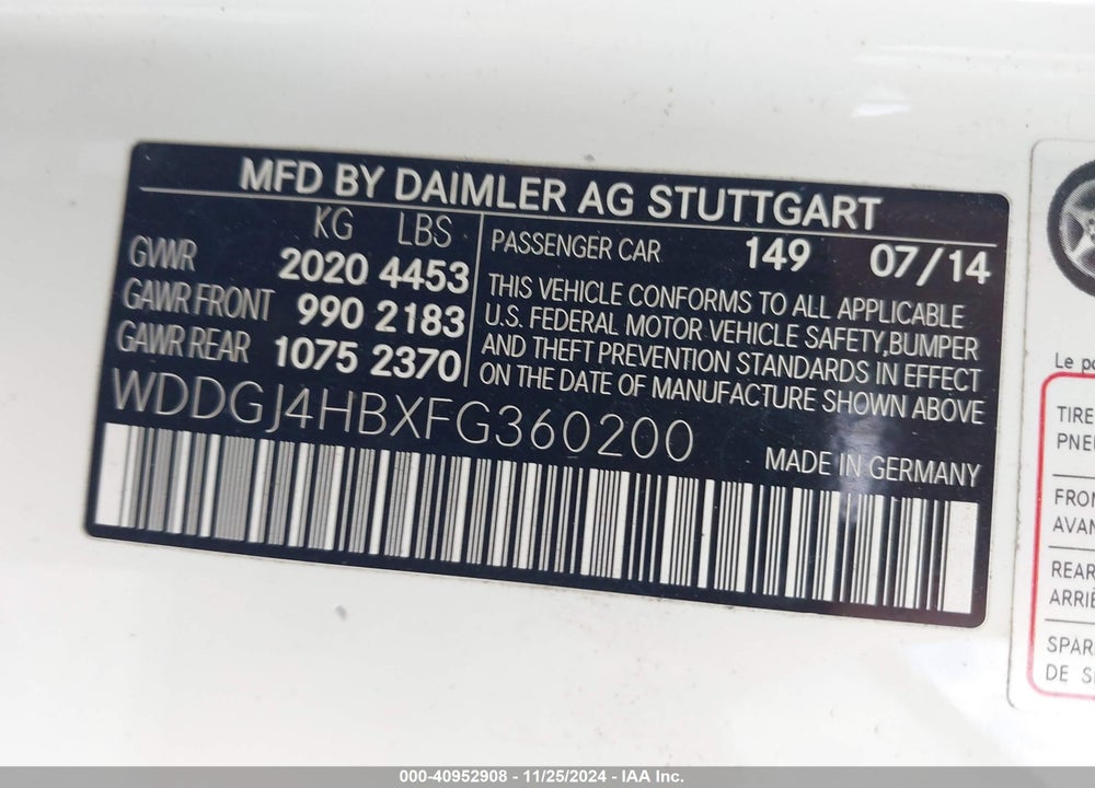 2015 MERCEDES-BENZ C 250 VIN: WDDGJ4HBXFG360200