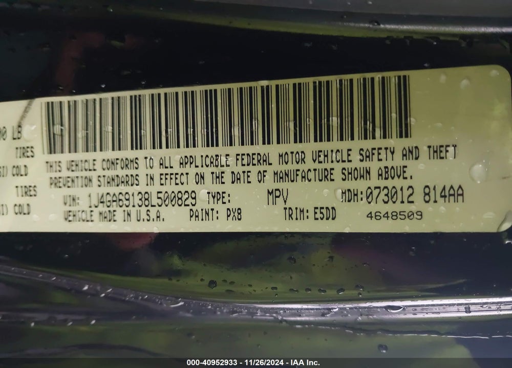 2008 JEEP WRANGLER UNLIMITED RUBICON VIN: 1J4GA69138L500829