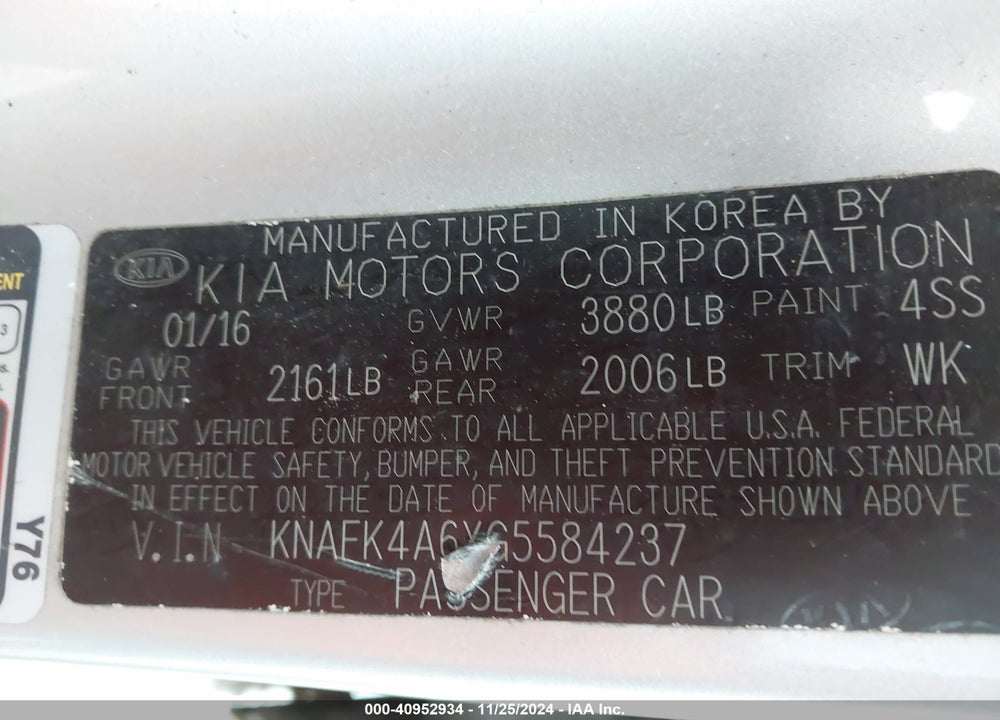 2016 KIA FORTE LX VIN: KNAFK4A6XG5584237