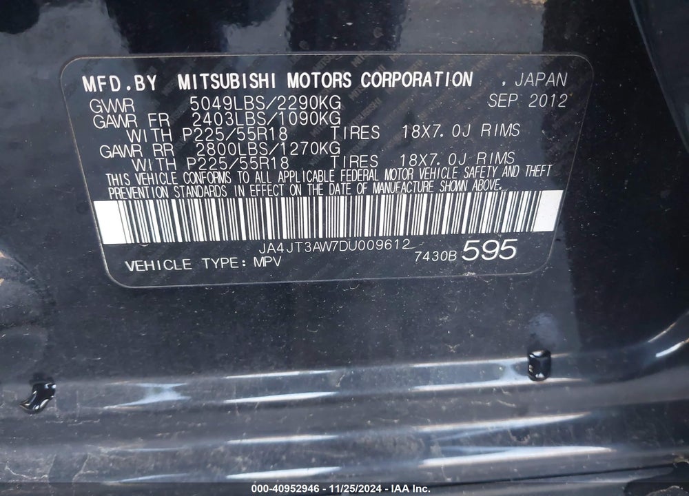 2013 MITSUBISHI OUTLANDER SE VIN: JA4JT3AW7DU009612