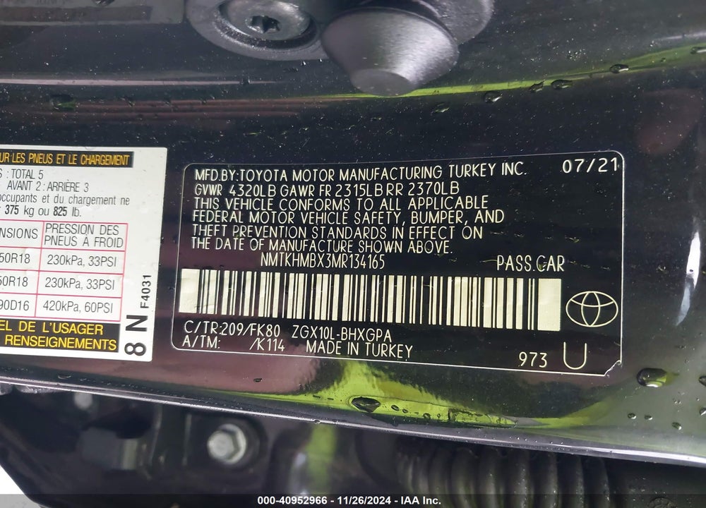 2021 TOYOTA C-HR XLE VIN: NMTKHMBX3MR134165