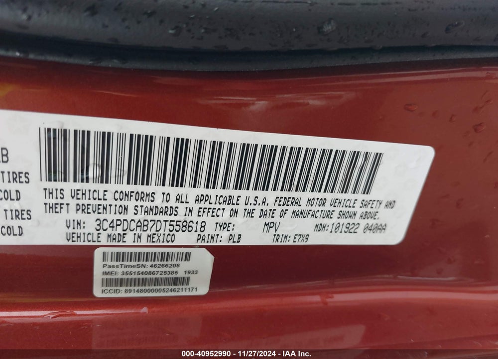2013 DODGE JOURNEY SE VIN: 3C4PDCAB7DT558618