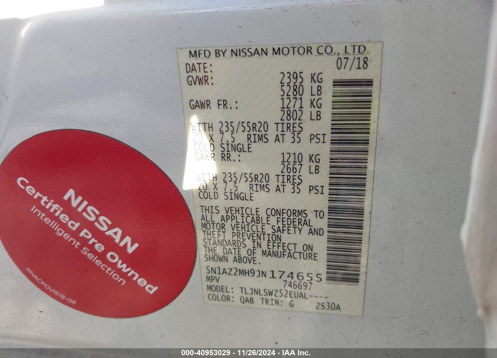 2018 NISSAN MURANO PLATINUM VIN: 5N1AZ2MH9JN174655
