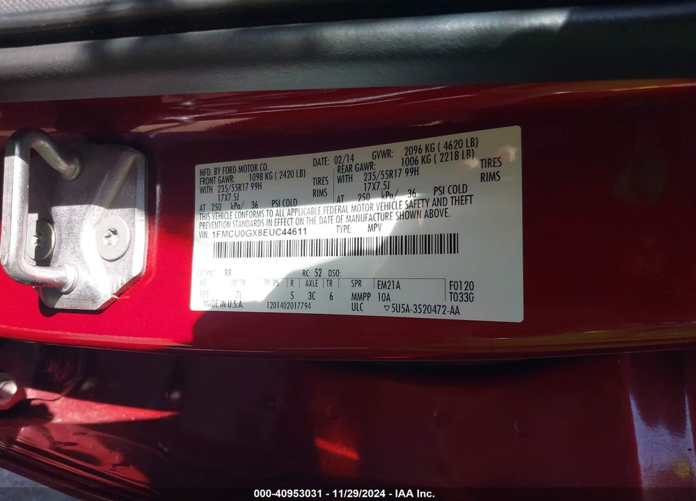 2014 FORD ESCAPE SE VIN: 1FMCU0GX8EUC44611