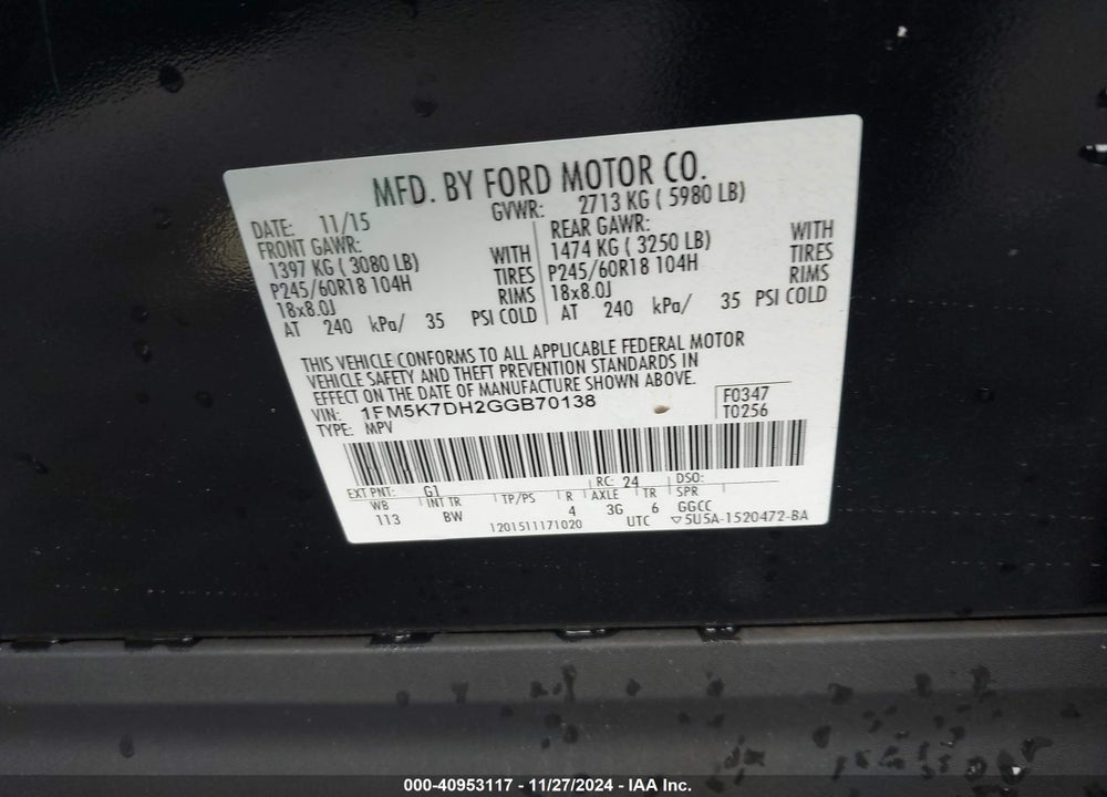 2016 FORD EXPLORER XLT VIN: 1FM5K7DH2GGB70138
