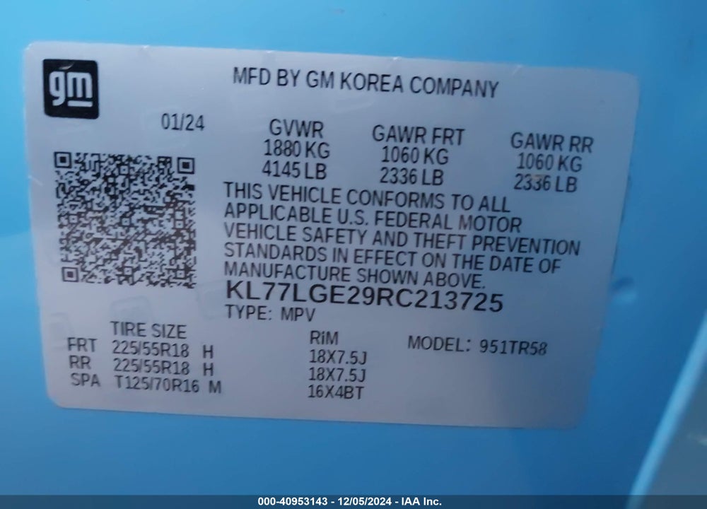 2024 CHEVROLET TRAX VIN: KL77LGE29RC213725