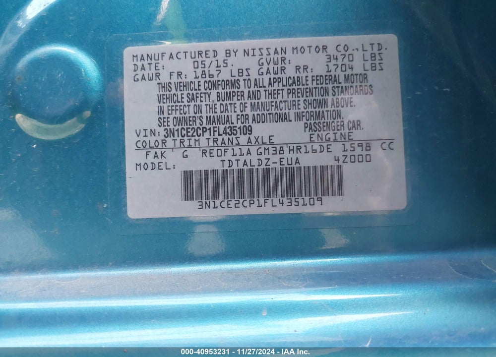 2015 NISSAN VERSA NOTE SV VIN: 3N1CE2CP1FL435109
