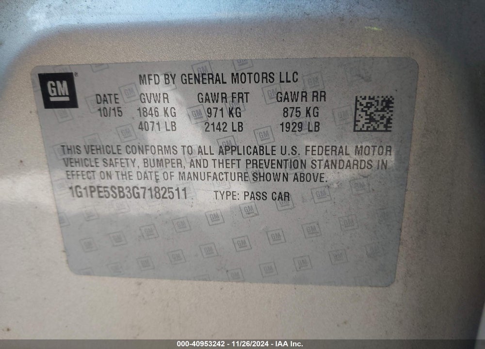 2016 CHEVROLET CRUZE LIMITED VIN: 1G1PE5SB3G7182511